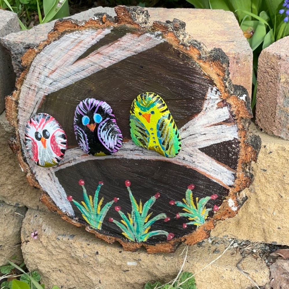 Hand-Painted Owl Decor on Wood Slice
